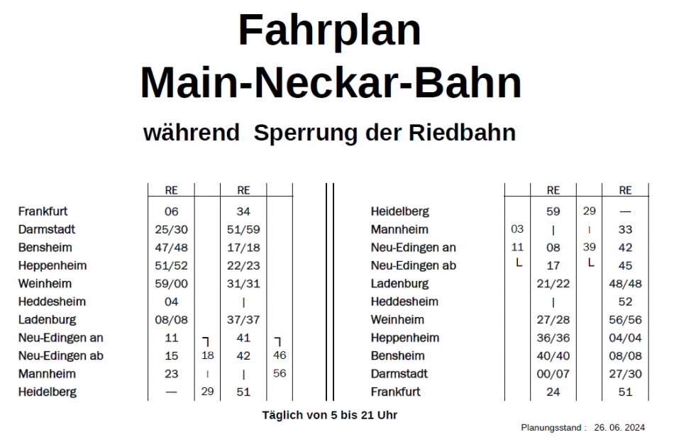 Fahrplan Main-Neckar-Bahn ab 15. Juli